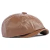 Berets Unisex 2023 Spring Autumn Faux Leather PU Sboy Caps For Men Women Casual Couple Sports Cap Fashion Vintage Party Hats