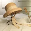 Brede rand hoeden nieuwe mode dames zomer zon hoed handgemaakte raffia cap vizier lint hoed brede zijkant reisvakantie strand hoed elegante dame seenide r230214