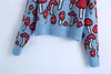 女性用セータースプリングシンプルで多用途の漫画jucquard geometrica maglione pullover ladiesジャンパー230214