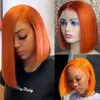 Perruque Bob Lace Front Wig synthétique lisse et gingembre Orange, cheveux naturels transparents, à reflets courts, pour femmes