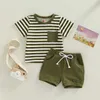 Ensembles de vêtements Été Casual Enfant Bébé Garçons Vêtements Ensemble À Manches Courtes Poche Rayures T-shirt Avec Taille Élastique Short PCS Tenues Enfants Costume