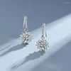 Dangle Earrings Fine Moissanite Hook For Women Real Silver 925 Sun Flower Drop Jewelry Gift Wholesale 6.5mm-8.0mm White
