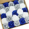 장식용 꽃 D-Seven 25pcs 인공 꽃 흰색/실버 회색/로얄 블루 로즈 w/stem for diy 웨딩 꽃다발 꽃 배열 아기