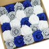 Flores decorativas D-Seven 25pcs Flor artificial Branca/prata cinza/azul real rosa com caule para o buquê de casamento DIY Arranjo floral bebê