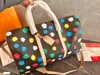 Infinity Dots Duffel Bag X Yk Keepall 45 m￥lade polka prickar crossbody stora resebagage v￤skor lyxys monogram macassar gym ￶ver natten tote handv￤skor f￶r m￤n kvinnor