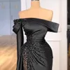 Party Dresses Elegant Satin Long Mermaid Evening Pleat Beading Women Formal Sexy Black Prom Gown Robe De Soiree 230214