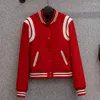 Giacche da donna Baseball di lana rosso Bomber allentato casual oversize da donna Cappotti corti Impiombato a maniche lunghe in misto lana coreana nera retrò