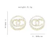 20Style 18k Gold Plated Letters Stud Earrings Korean Retro Pearl Women Luxury Brand Designer Crystal Earring Metal Smycken Tillbehör