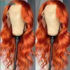 Hair band Orange Ginger Lace Front Human Body Wave 13x4 Transparent Frontal For Women Pre Plucked 180 Density Dianthe 230214