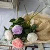 Flores decorativas Falsa Rose Flower Filial único Simulação Artificial Peony Birthday Decoration Home Party Decor Bouquet Silk Flore