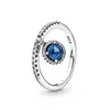 Cluster Rings Authentic 925 Sterling Silver Dangling Blue Clear Round Sparkle Fashion Ring For Women Gift DIY Jewelry