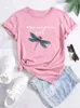 Niedliche Libelle-Grafik-T-Shirt, niedliche Cartoon Kurzarm Crew Neck-Hemd, l￤ssig jeden Tag t￤glich, Frauenkleidung
