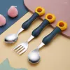 Dinnerware Sets 3Pcs Western Cutlery Set For Children Cartoon 304 Stainless Steel Fork Curved Spoon Tableware Kitchen Utensils