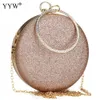 Evening Bags Women Wedding Evening Clutch Round Bag Purses Handbags Crossbody Party Shoulder Bags Clutch Rose Gold Gillter Handbag 230214