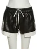 Damen Shorts Joskaa Leder Biker Kurze Hose Hohe Taille Sommer Frau Casual Bottoms Streetwear Tasche 230214