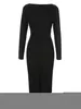 Casual Dresses High Quality Womens Long Sleeve Sexy Hollow Tassel Beaded Black Bandage Dress Fashionable Elegant Evening Party 230214