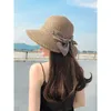 Chapéus de aba larga 2021 New Women's Sun Hat Big Bow Arco largo Brim Fluppy Summer Hats for Women Beach Panamá Straw Hat Sun Protection Visor femme Cap R230214