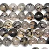 Stone 8Mm 15 Natural Black Dragon Vein Agates Round Loose Beads 6 8 10 12Mm Pick Size For Jewelry Making Drop Delivery Dhgarden Dhuji