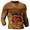Mens TShirts Fashion Retro Tshirts Oversized Loose Clothes Vintage Long Sleeve America Route 66 Letters 3D Printed Tshirt EU Size 5XL 230214