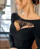 Günlük elbiseler Yüksek kaliteli kadın uzun kollu seksi içi boş püskül boncuklu siyah bandaj elbise şık zarif akşam partisi 230214