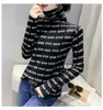 Kvinnors tröjor Autumn Winter 2023 Women Sweater Knitwear Letters Love Turtleneck Slim Long Sleeve Tops Pullover Jumper Clothes Casual