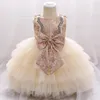 Girl Dresses Christmas Party Dress Toddler 1st Birthday Bow Sequins Pink Tutu Kid Wedding Princess Children Lace Baptism Baby Clothes