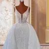 Robes de soirée pleines perles robe de mariée sirène avec jupe détachable col en V profond dentelle perlée robe de mariée 2023 Robes De 230214