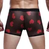 Underpants Men's Underwear Sexy Red Lip Mesh Love Low Waist Nylon Soft And Comfortable Breathable Fashion Casual Daily Boxer