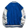 Männer Jacken Männer Frau Frühling Herbst Varsity Epauletten Stickerei Lose Baseball Uniform Paar Blau Retro Leder Ärmel Bomber Mäntel 230213