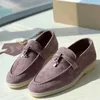 Italien designer loropiana skor lp serie fårskinn loafers casual platta små läderskor spetsiga fransade mocka enstaka skor lata skor