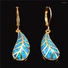 Boucles d'oreilles créoles en pierre opale blanche et bleue, breloque créative en forme de feuille de bananier, couleur or et argent, cadeau de mariée pour femmes