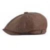 Berets Men Sboy Cap cienki vintage Herringbone Octagon Hats Spring Lato Oddychający kobiety swobodny w paski płaski kapelusz