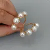 Hoop Earrings KKGEM Office Style 8mm Freshwater Cultured White Pearl Yellow Gold Plated Stud