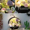 Decorative Flowers Artificial Hanging Plants With Led Light Rose Sunflower Indoor Outdoor Home Room Garden Decor Wall Green Gift