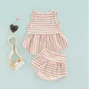 Clothing Sets Summer Toddler Infant Tops Pants Clothes Set Sleeveless Stripes Shirt Drawstring Short Trousers Kids Girls Suit