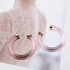 Boucles d'oreilles à tige en résine rose en forme de C, accessoires translucides élégants