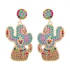 Dangle Boucles D'oreilles Dvacaman Déclaration Longue Strass Coloré En Métal De Noël Cactus Goutte Pour Les Femmes De Haute Qualité Cristal Mignon Bijoux