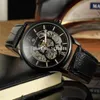 Wristwatches Mechanical Watch FSG8094M3B3 Fashion With Black Dial Gold Color Bars Numbers Genuine Leather Strap