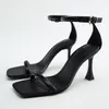 صندل 2023 Traf Heeled Summer Women Black High Heels Luxury Rhinedtones Sandal Female Sexy Party Shiletto Shiletto