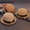 Wide Brim Hats wholesale Lady Boater sun caps Ribbon Round Flat Top Straw Fedora Panama Hat summer hats for women straw hat snapback gorras R230214