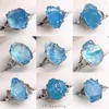 Cluster Rings Top Natural Ocean Blue Aquamarine Stone Ring For Woman Lady Man Gift Crystal Beads Silver Gemstone Adjustable Jewelry