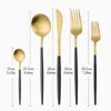 Dinnerware Sets Kitchen Utensils Black Gold Tableware Cutlery Set Wedding Fork Knife Spoon Stainless Steel Flatware Travel