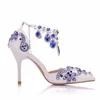 Düğün Yüksek Topuk Ayakkabı Kraliyet Mavi Rhinestone Toka Kayışları Saçlı Ayak Toe Kadın Pompalar 3 inç El Yapımı Kız Doğum Günü Hediyesi