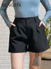 Frauen Shorts Sungtin Büro Dame Hohe Taille Frauen Breites Bein Kurze Hosen Koreanische Mode Sommer Schwarz Elegante Frau Kleidung 230214