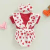 Clothing Sets Lovely Toddler Baby Girls Clothes Set Summer Knitted TShirts Heart Print Suspender Ruffles Shorts Headband Children Pcs Suit