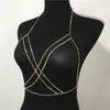Kostymtillbehör Klassisk överlappande Sternal Chain Woman Sexig Fashion Body Jewelry Rhinestone Geometric Trendy Golden Full Crystal
