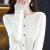 Women's Knits Cashmere Wool Cardigan Blouse Wide Long Sleeve Knitted Jacket Soft Warm O-Neck Elasticity Sweater Femal Coat