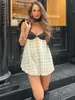 Casual Dresses Fantoye Patchwork See Through Lace Women Apricot Sexy Spaghetti Strap Mini Femme Spring Loose Streetwear 230214