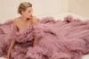 Dusty Pink High Low Evening Party Dress Ruffles Off The Shoulder Long Tulle Women Prom Formal Gown Photoshoot Robe de Soiree 2023 New