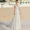 Party Dresses Jeheth Illusion Cap ärmar Lace Chiffon Boho Chic Wedding For Women Sexig Deep Vneck Brudklänningar Ivory Robe de 230214